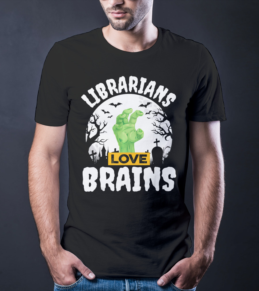 Librarians Love Brains Halloween Zombie Graveyard Scene T-Shirt