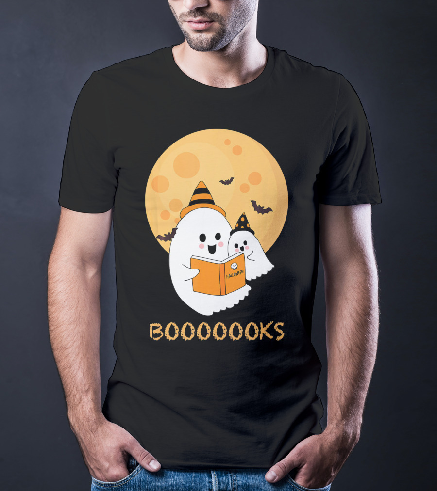 Halloween Ghosts Reading Boooooks Under Full Moon T-Shirt