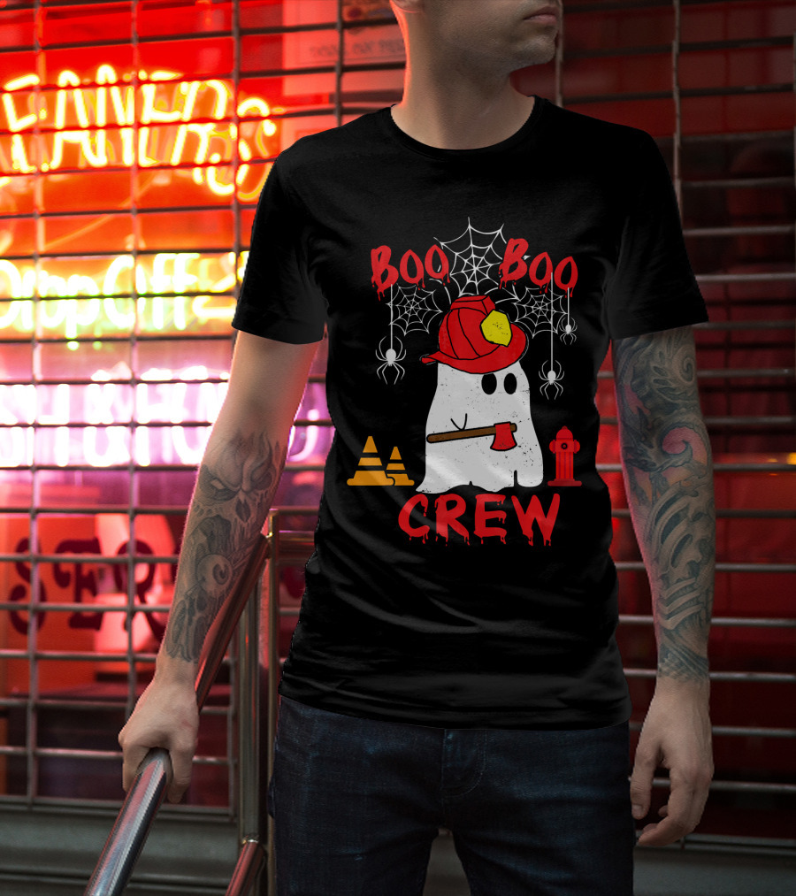 Boo Boo Crew Firefighter Halloween Ghost Spiderwebs And Axe T-Shirt