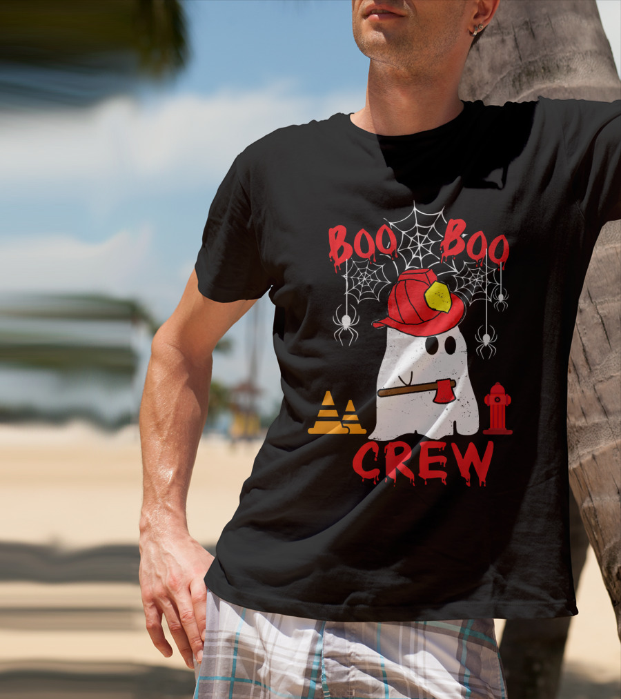 Boo Boo Crew Firefighter Halloween Ghost Spiderwebs And Axe T-Shirt