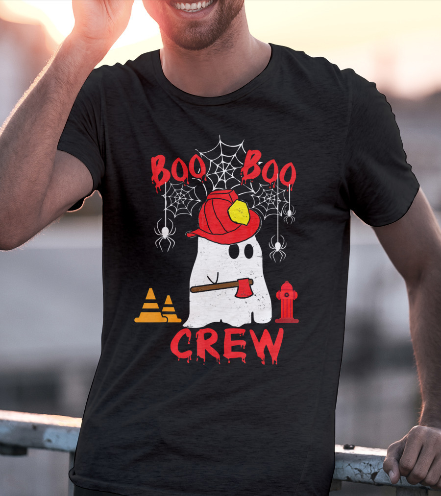 Boo Boo Crew Firefighter Halloween Ghost Spiderwebs And Axe T-Shirt