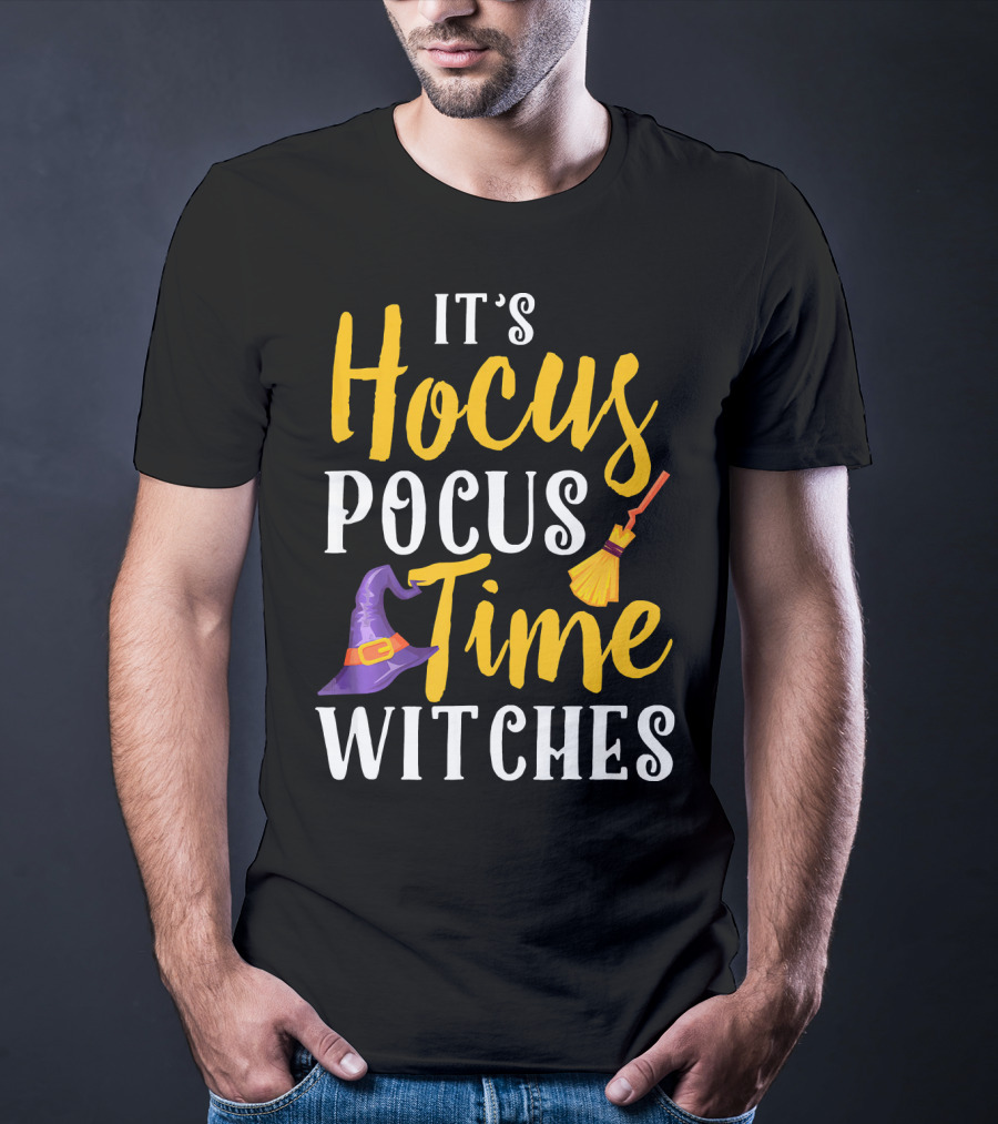 It's Hocus Pocus Time Witches Broom Hat T-Shirt