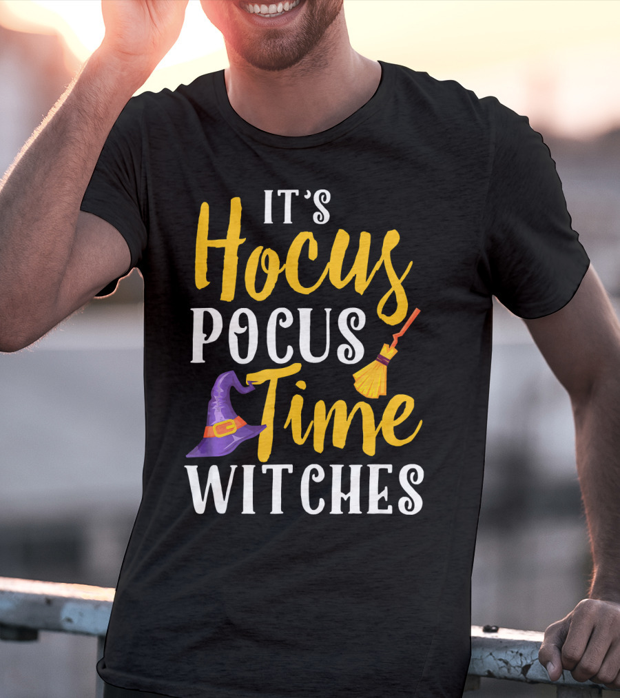 It's Hocus Pocus Time Witches Broom Hat T-Shirt