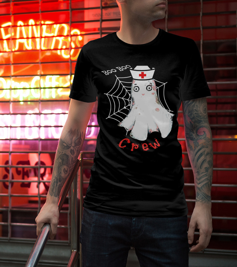 Boo Boo Crew Nurse Ghost Halloween Costume Spooky Spiderweb T-Shirt