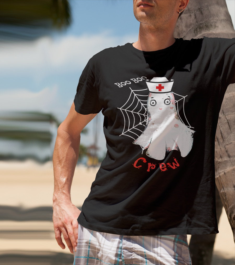 Boo Boo Crew Nurse Ghost Halloween Costume Spooky Spiderweb T-Shirt