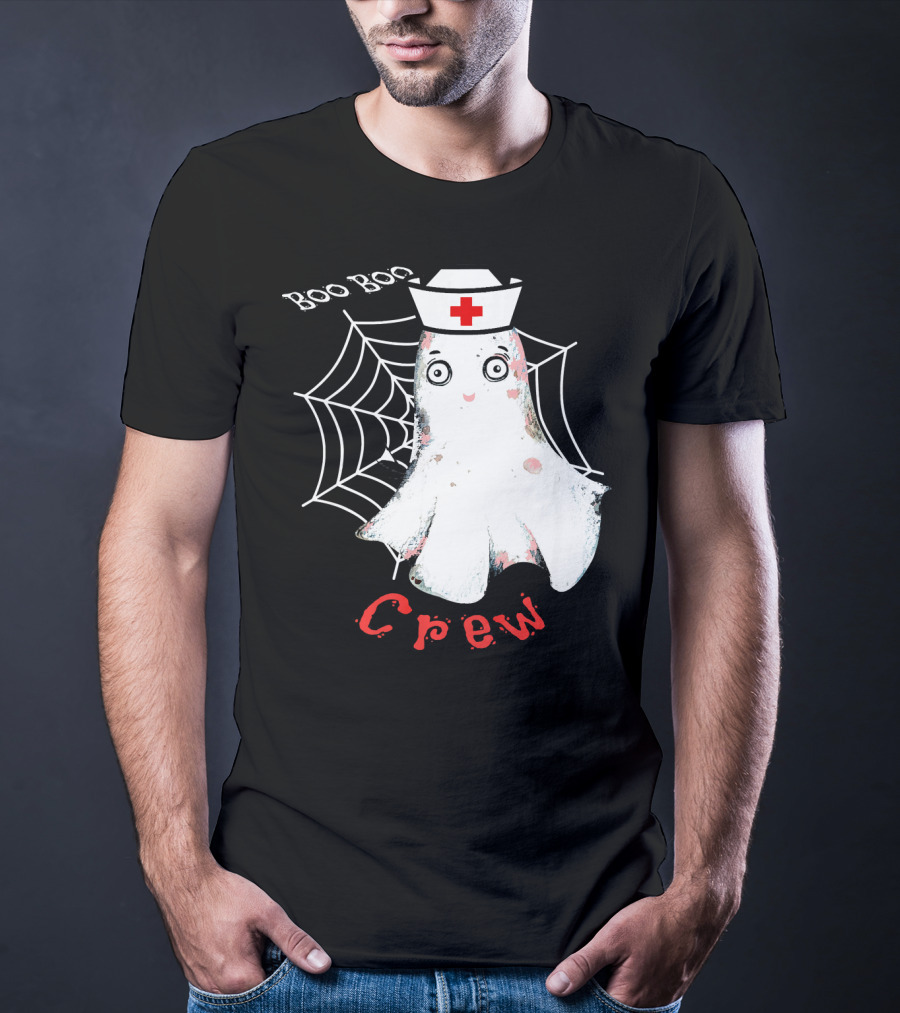 Boo Boo Crew Nurse Ghost Halloween Costume Spooky Spiderweb T-Shirt