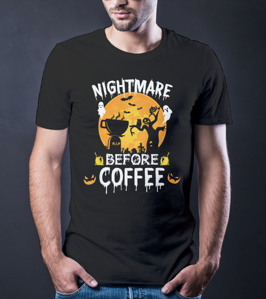 Nightmare Before Coffee Halloween Ghosts And Jack-O'-Lanterns T-Shirt