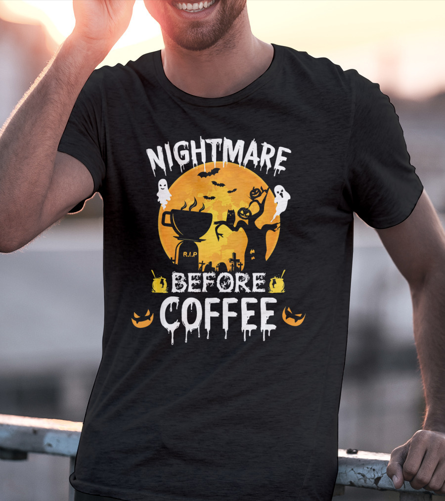 Nightmare Before Coffee Halloween Ghosts And Jack-O'-Lanterns T-Shirt