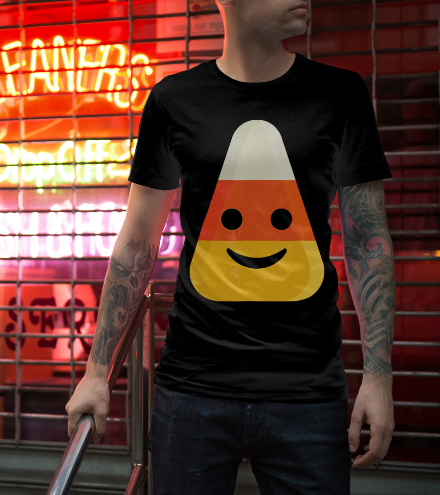 Candy Corn Smiling Emoji Face T-Shirt