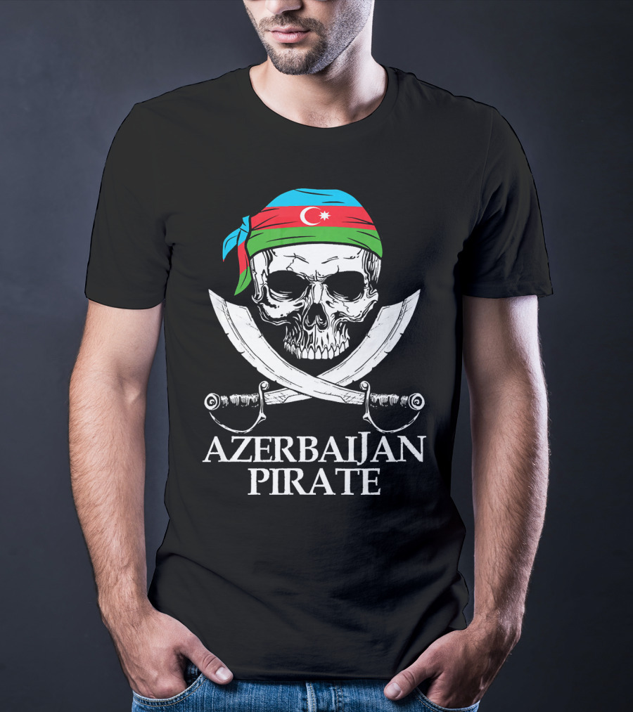 Azerbaijan Pirate Skull Crossed Swords Flag Bandana T-Shirt
