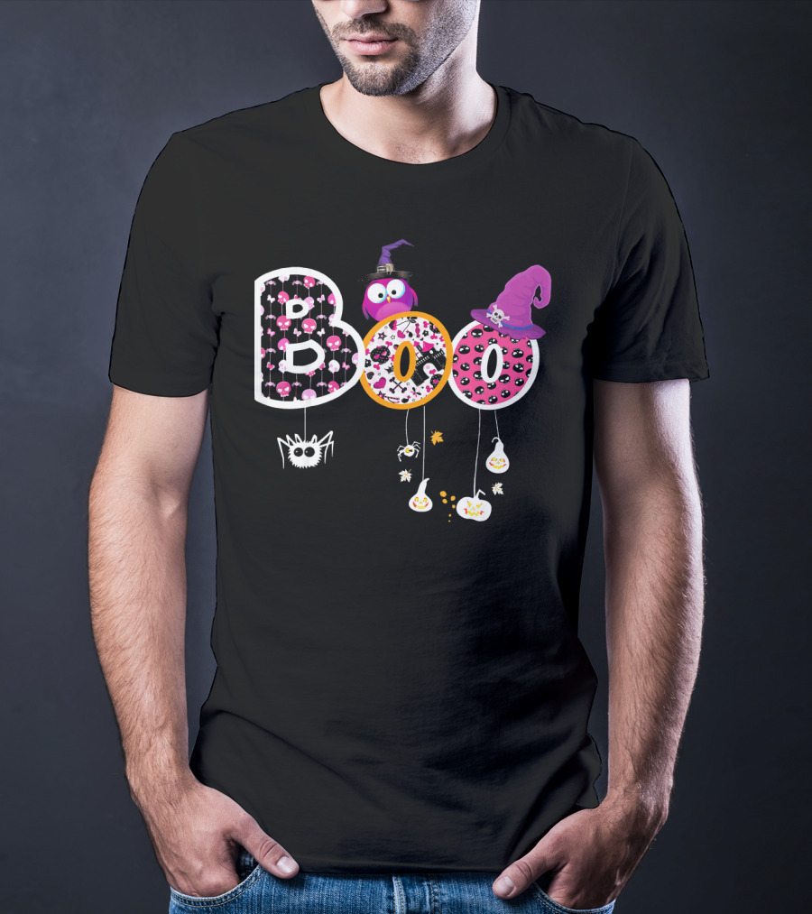 Boo Halloween Ghosts Spiders Witch Hats Funny Faces T-Shirt