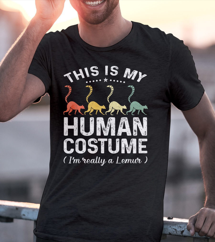 This Is My Human Costume I'm Really A Lemur Vintage Rainbow Lemurs T-Shirt