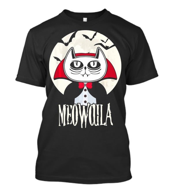 Meowcula Funny Cat Vampire Dracula Cartoon Bats Moon T-Shirt