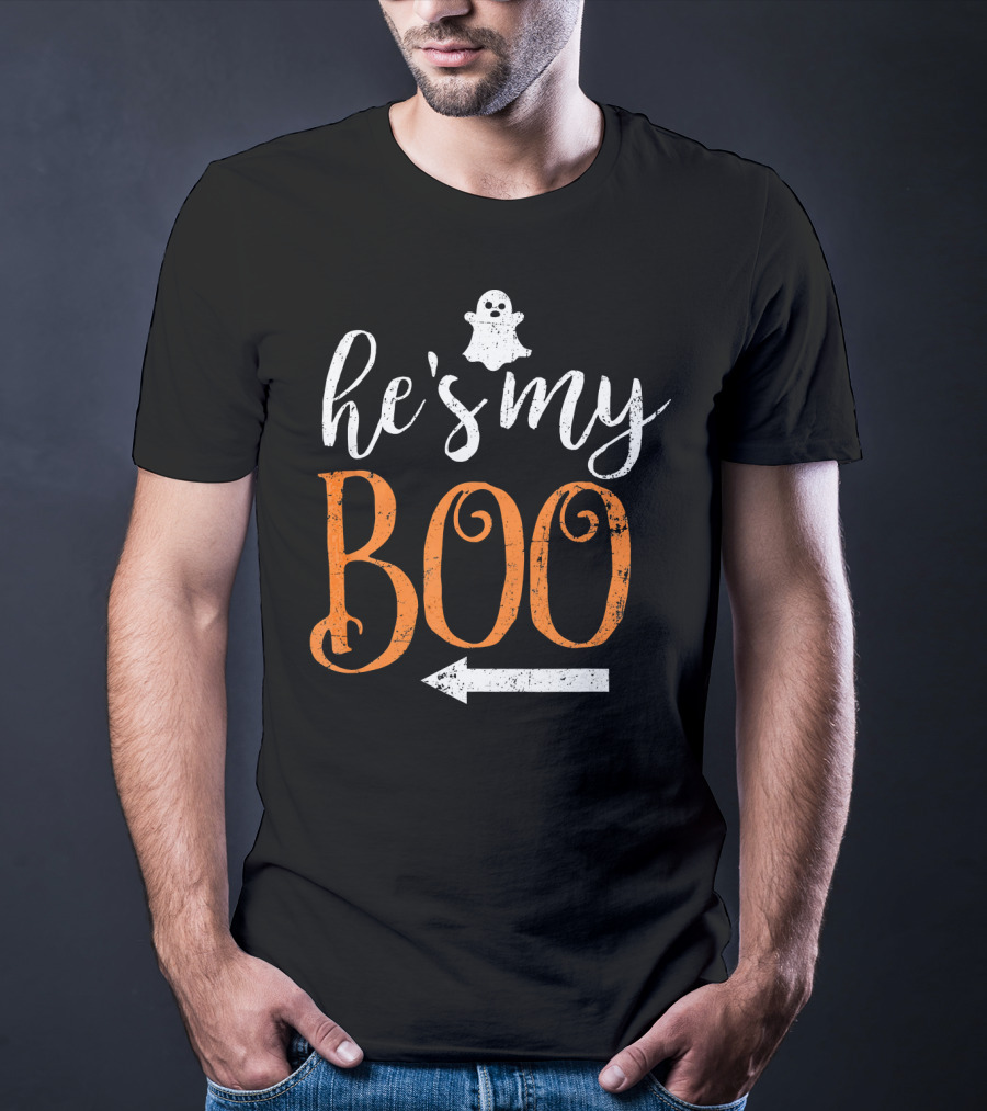 He's My Boo Halloween Ghost Matching Couple Arrow T-Shirt