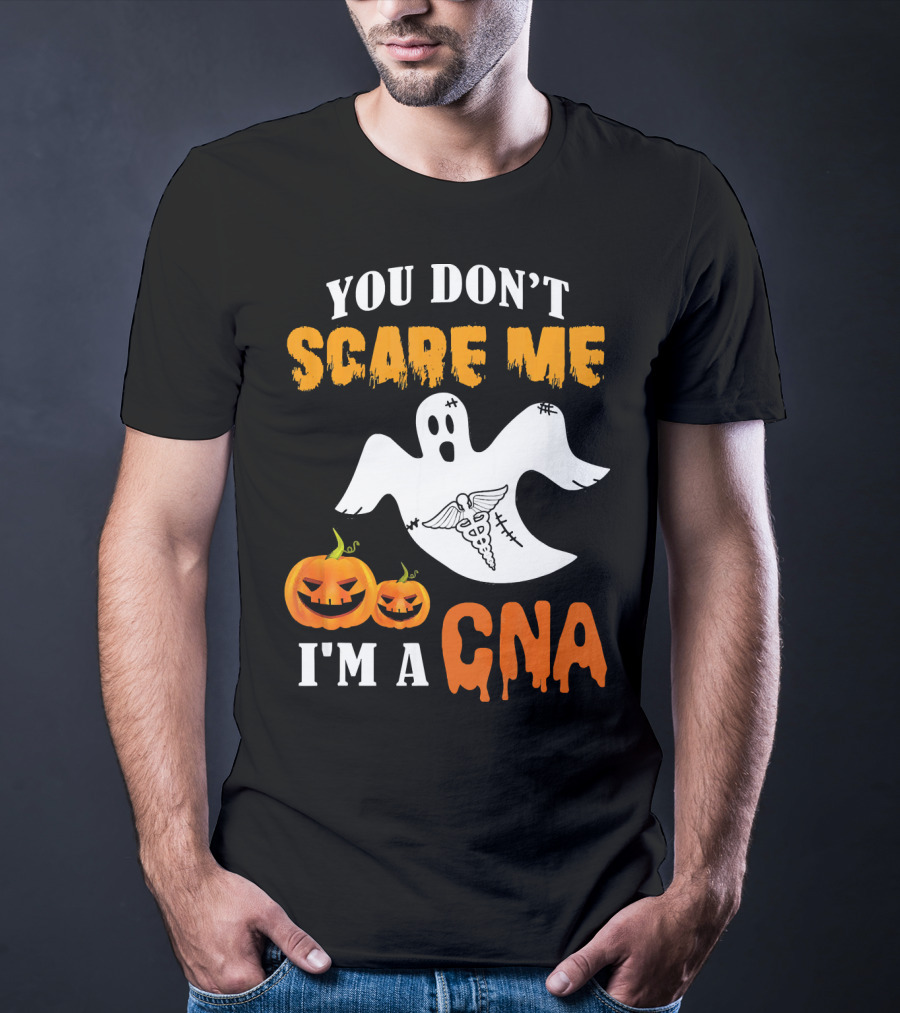 You Don't Scare Me I'm A CNA Halloween Ghost And Pumpkins T-Shirt