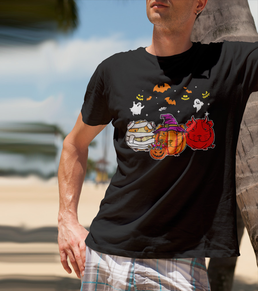 Guinea Pigs Happy Halloween Cute Mummy Witch Devil Pumpkin Ghosts Bats T-Shirt