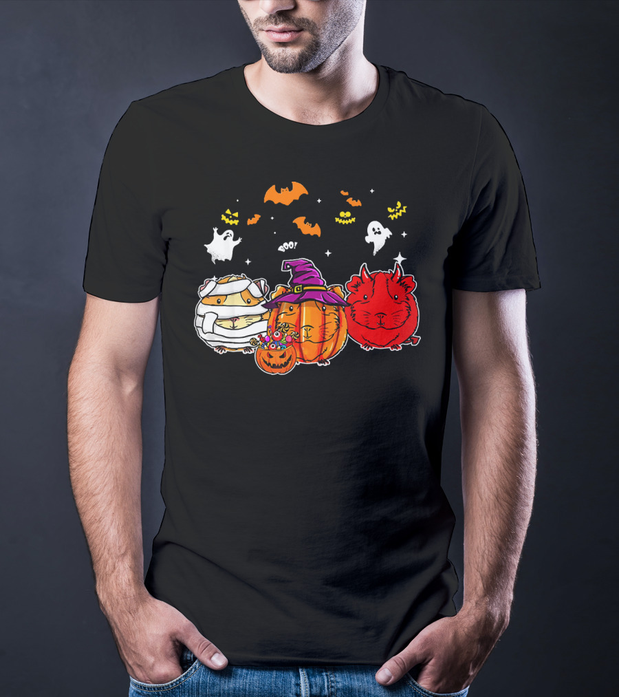 Guinea Pigs Happy Halloween Cute Mummy Witch Devil Pumpkin Ghosts Bats T-Shirt