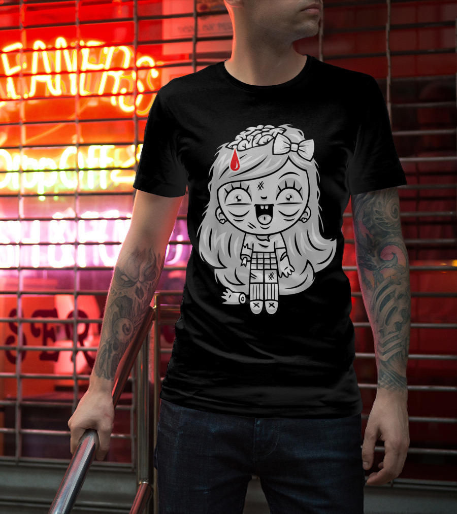 Cute Gore Zombie Horror Fan Goth Punk Bow Brain Bleeding Girl T-Shirt