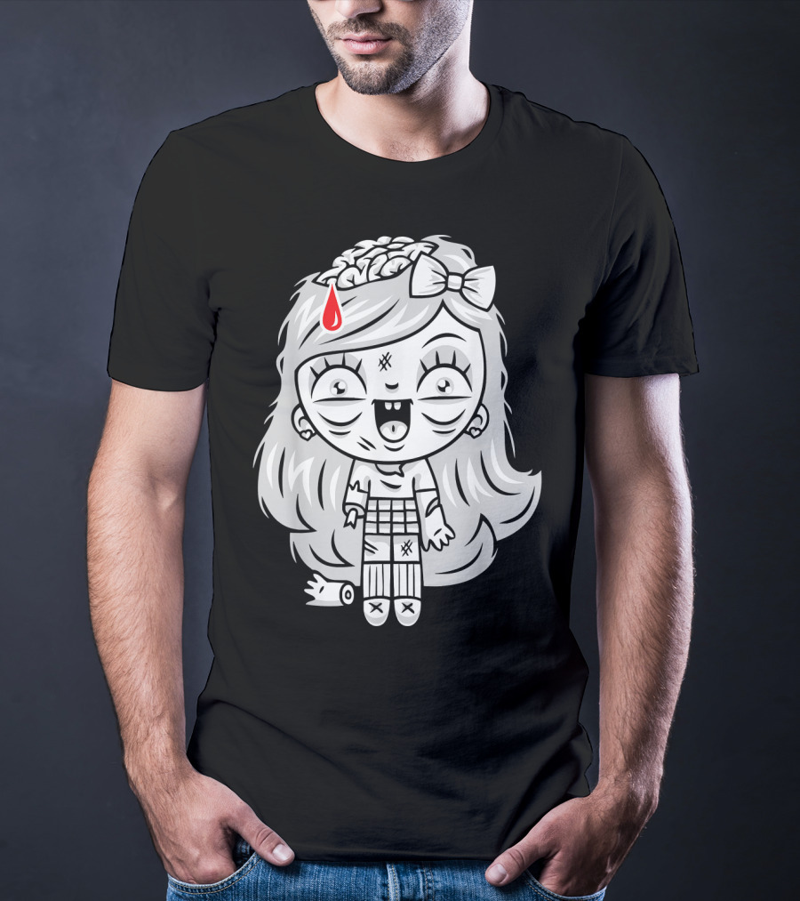 Cute Gore Zombie Horror Fan Goth Punk Bow Brain Bleeding Girl T-Shirt
