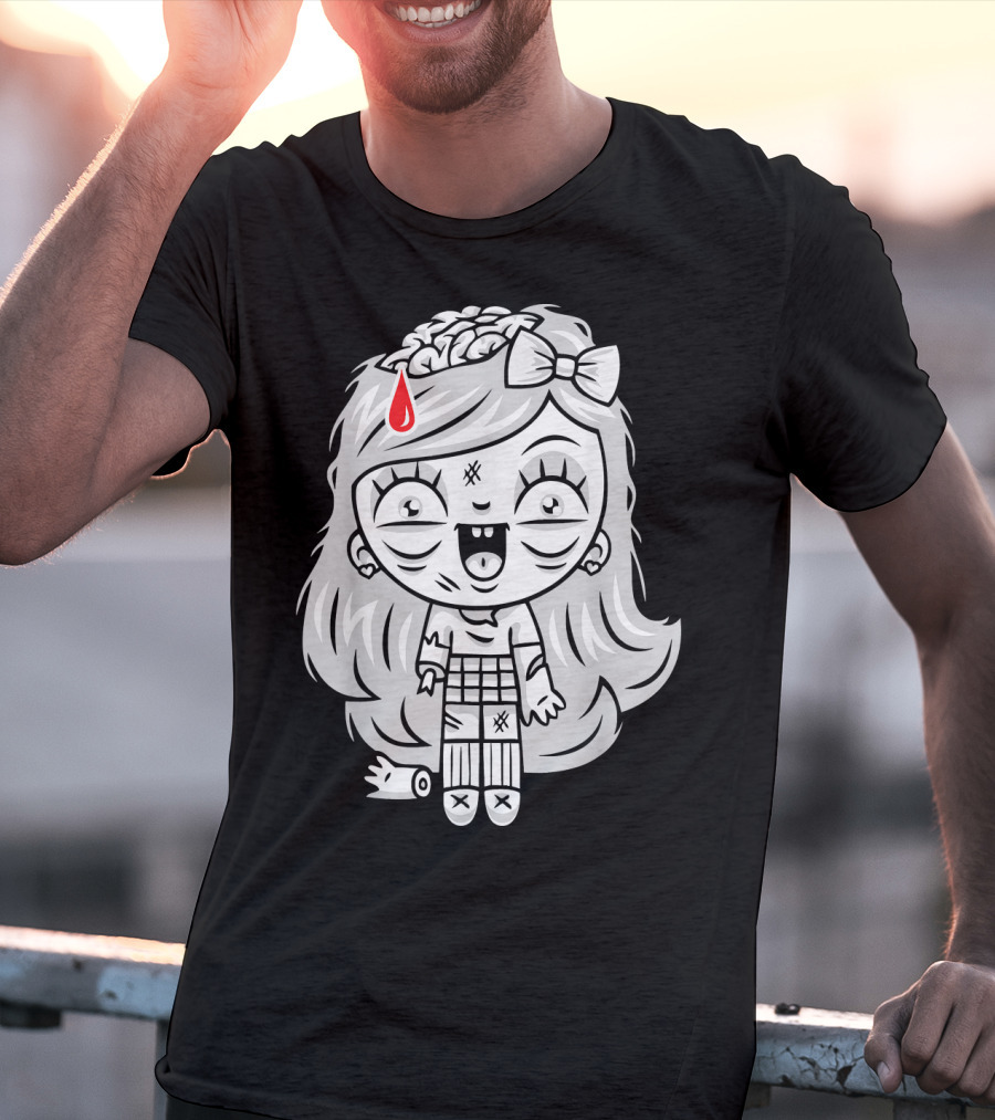 Cute Gore Zombie Horror Fan Goth Punk Bow Brain Bleeding Girl T-Shirt