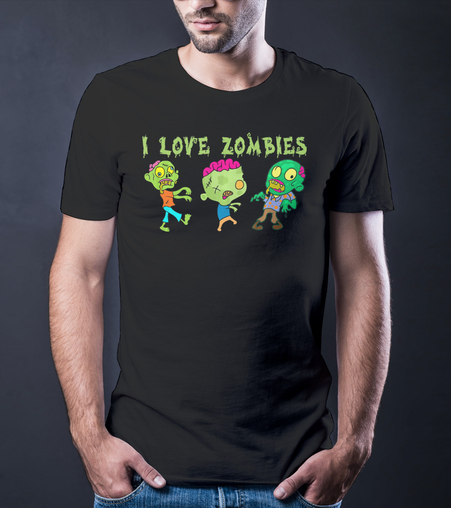 I Love Zombies Funny Zombie Cartoon Characters T-Shirt