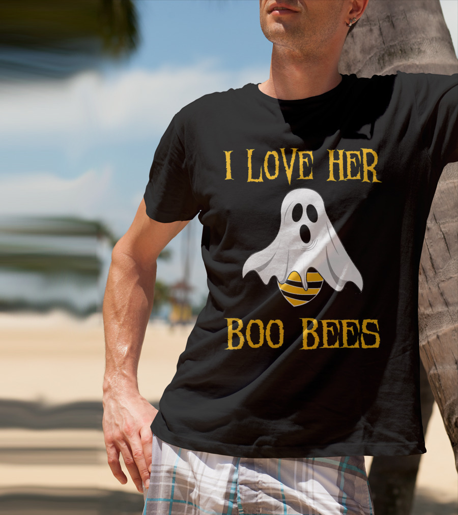 I Love Her Boo Bees Funny Couple Matching Halloween Ghost And Bee T-Shirt