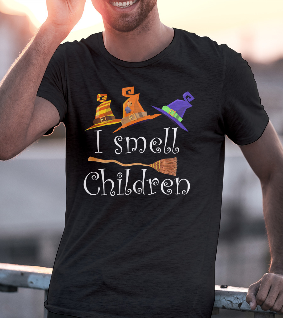 I Smell Children Funny Witches Hats Broom Halloween T-Shirt
