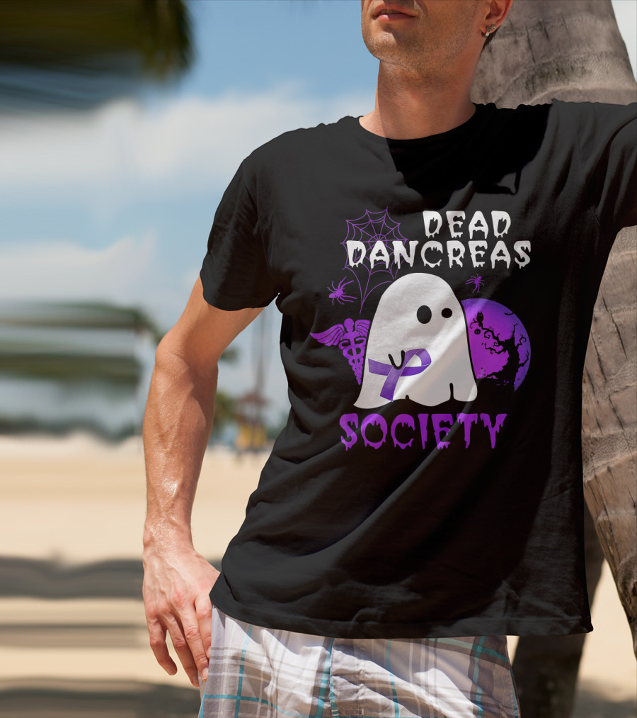 Dead Pancreas Society Ghost With Purple Ribbon Halloween T-Shirt