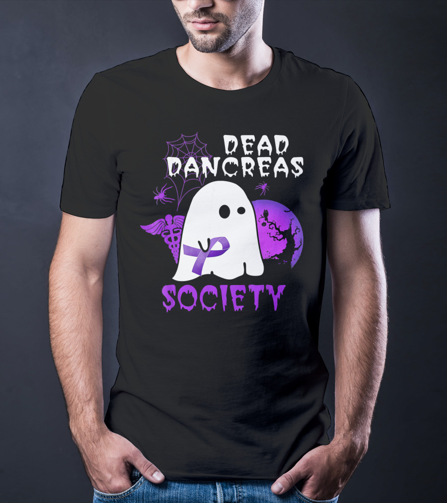 Dead Pancreas Society Ghost With Purple Ribbon Halloween T-Shirt