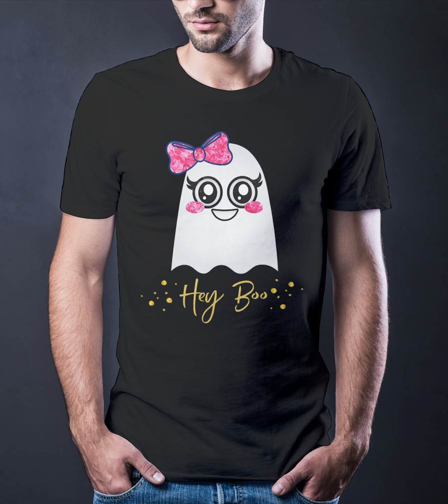Hey Boo Kawaii Ghost Halloween Emoji Cute T-Shirt