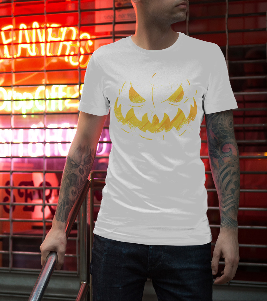 Jack O Lantern Cracked Grinning Pumpkin Face T-Shirt