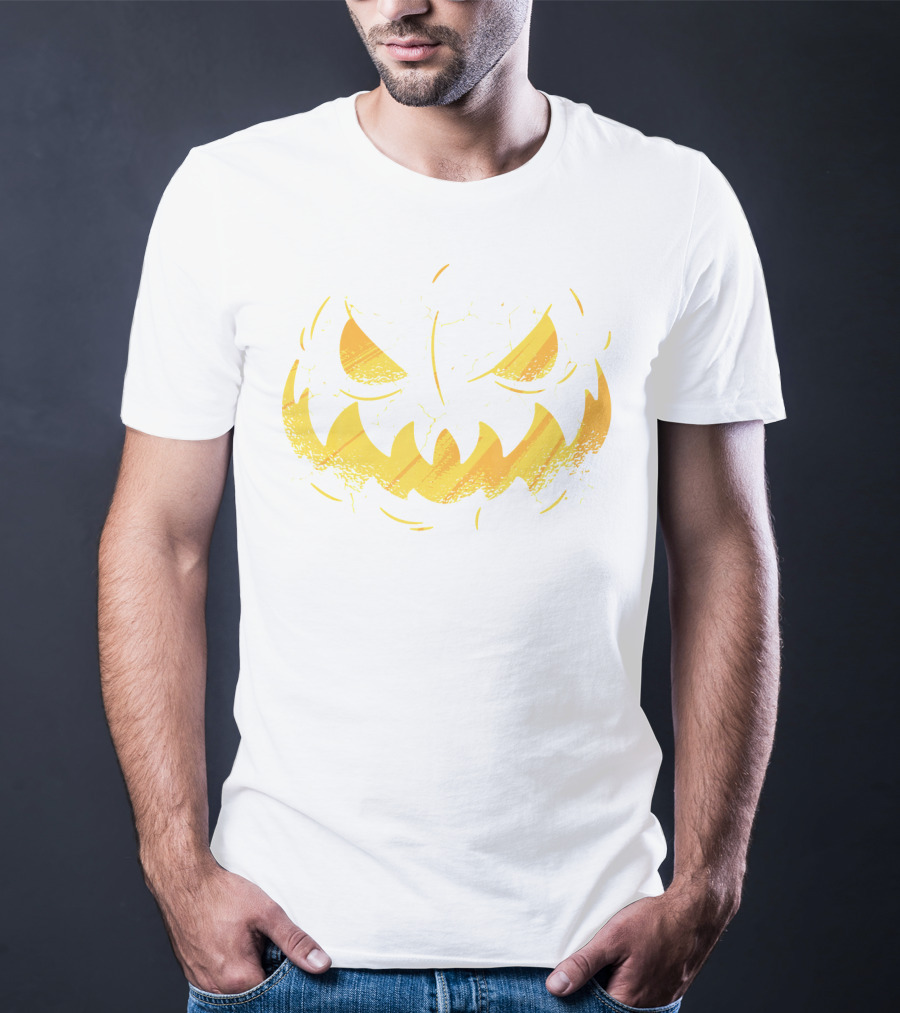 Jack O Lantern Cracked Grinning Pumpkin Face T-Shirt