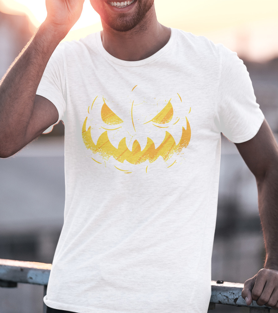 Jack O Lantern Cracked Grinning Pumpkin Face T-Shirt