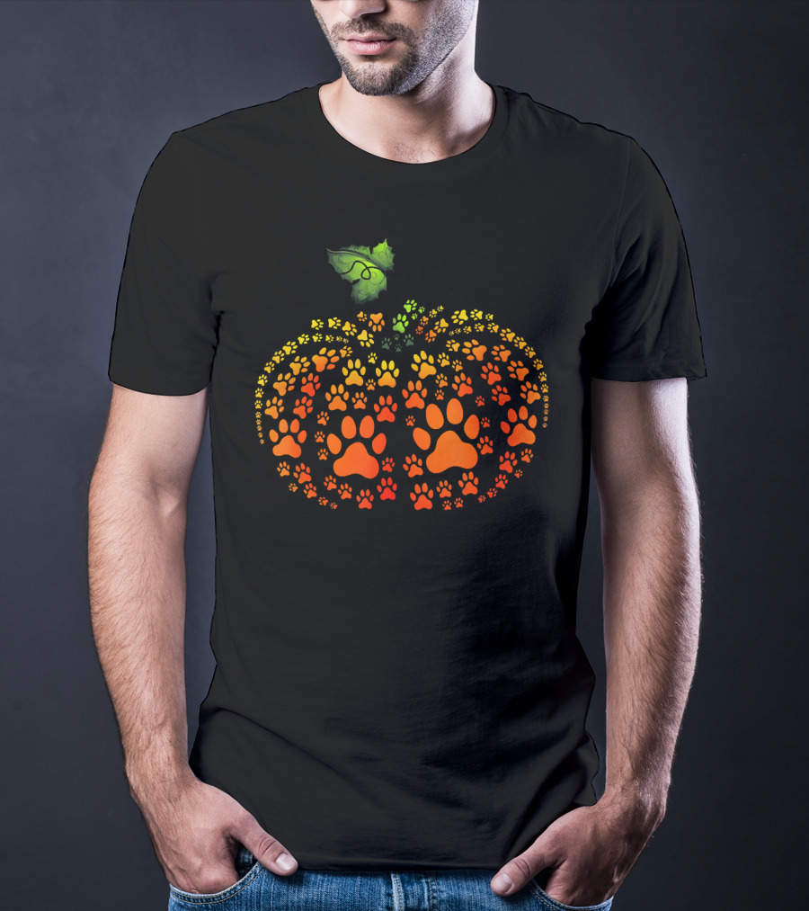 Paw Print Pumpkin Halloween Dog Cat Paw T-Shirt