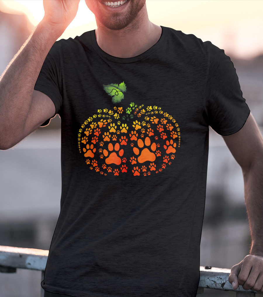 Paw Print Pumpkin Halloween Dog Cat Paw T-Shirt