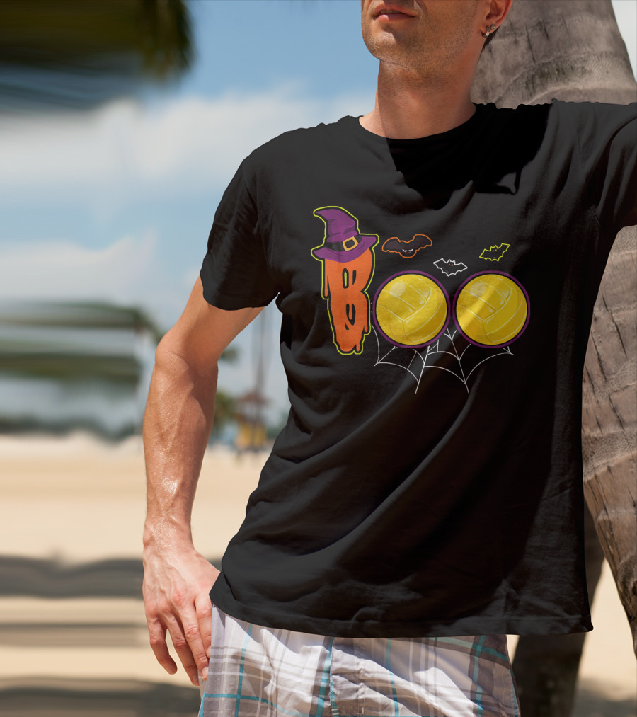 Boo Ghost Volleyball Witch Hat Spiderweb Halloween T-Shirt