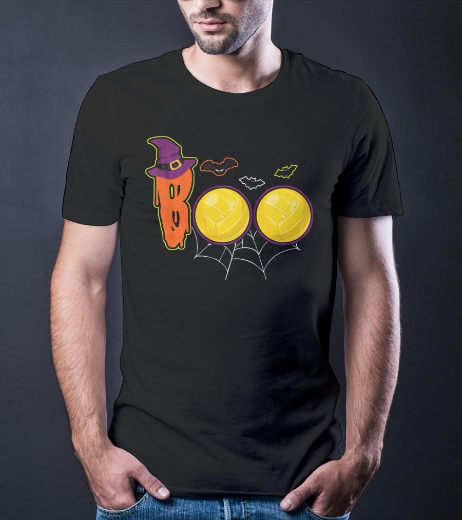 Boo Ghost Volleyball Witch Hat Spiderweb Halloween T-Shirt