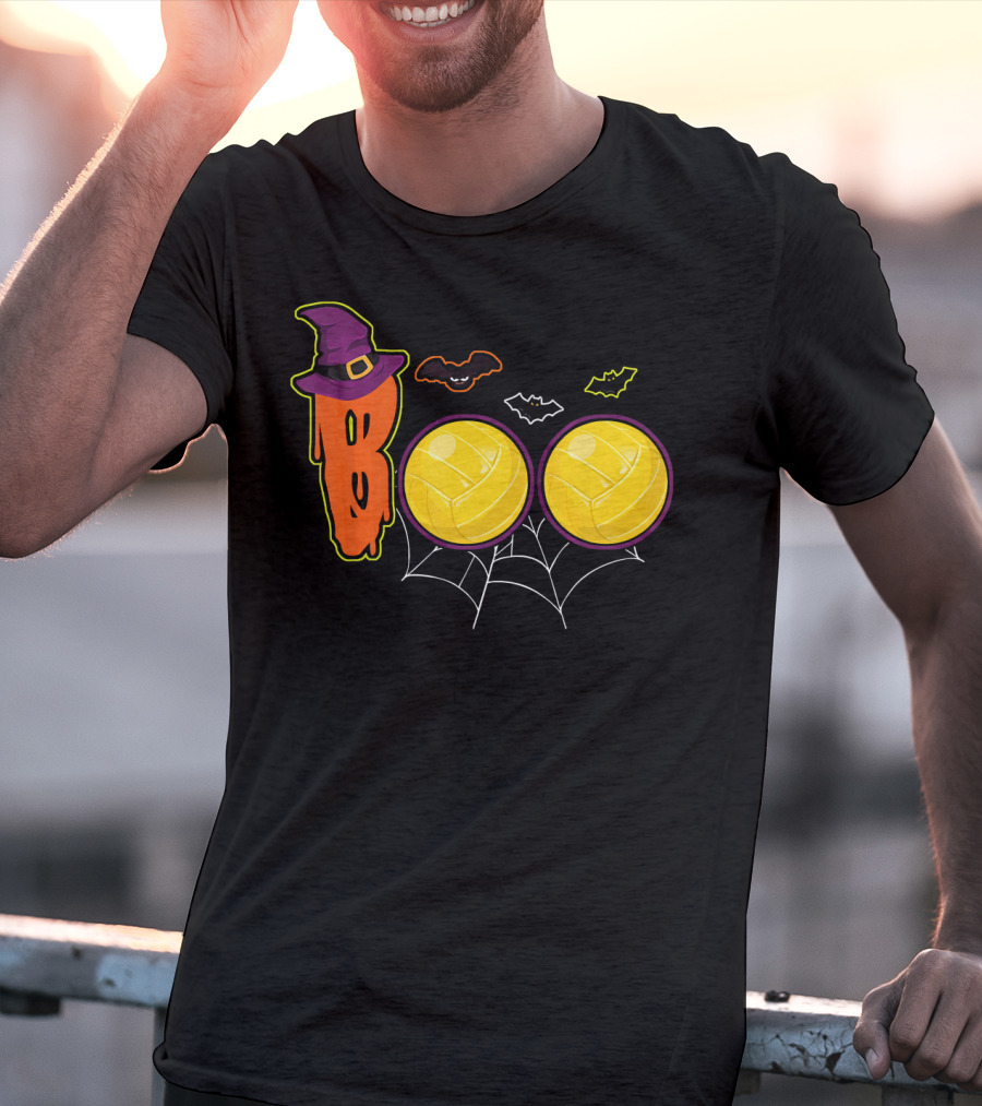 Boo Ghost Volleyball Witch Hat Spiderweb Halloween T-Shirt