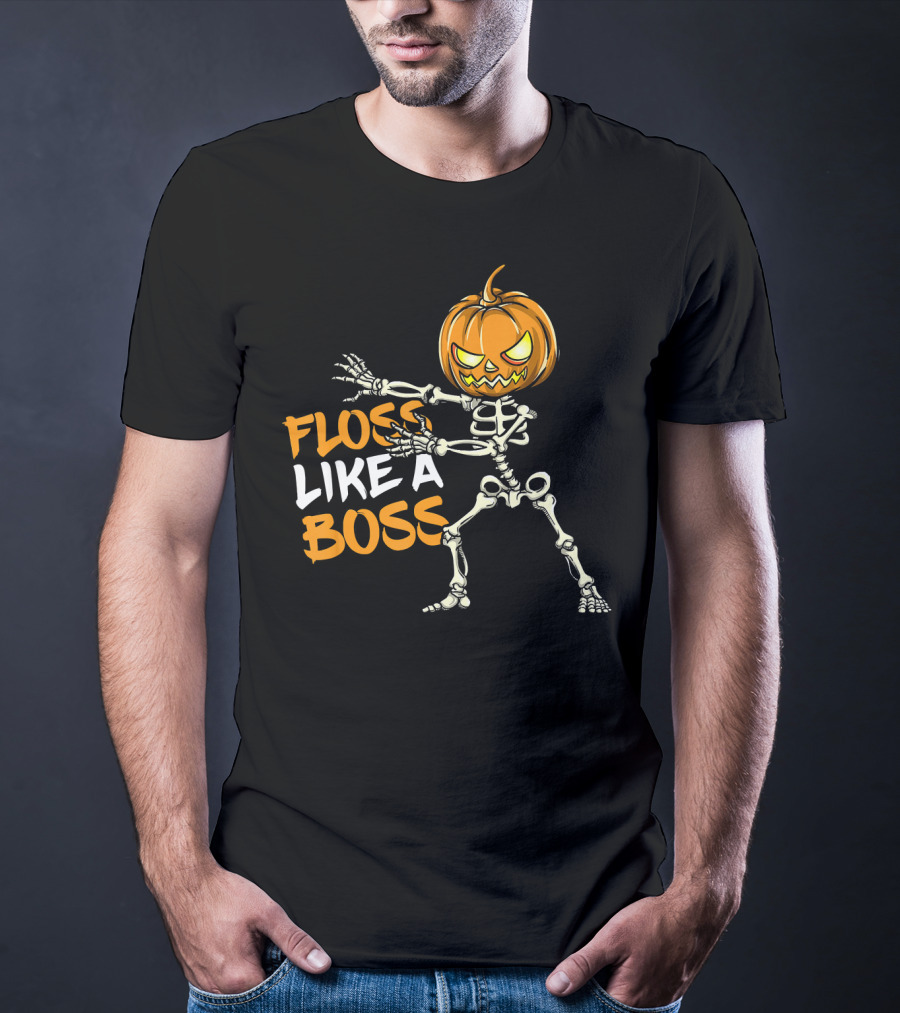 Floss Like A Boss Skeleton Halloween Pumpkin T-Shirt