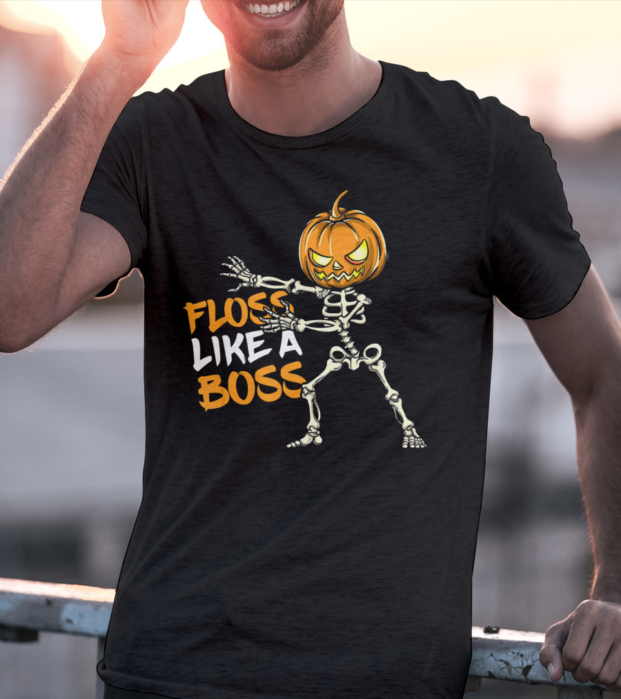 Floss Like A Boss Skeleton Halloween Pumpkin T-Shirt