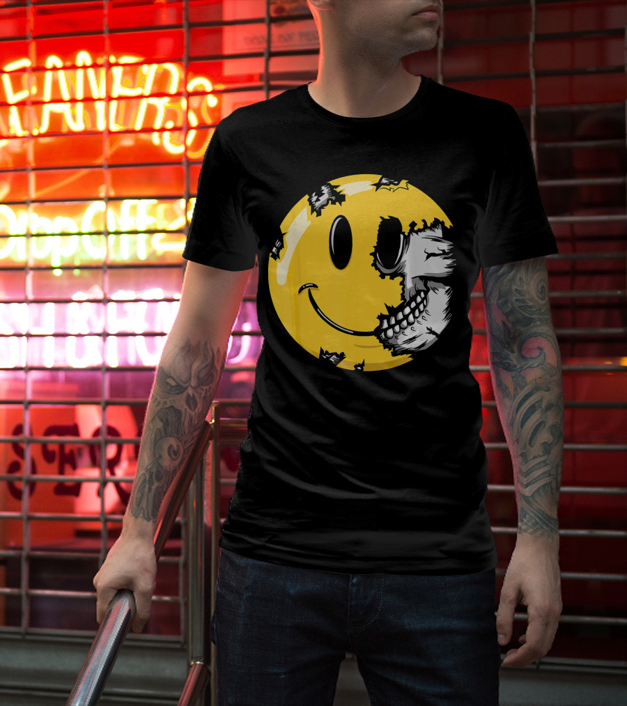 Halloween Scary Smiley Face Skull T-Shirt