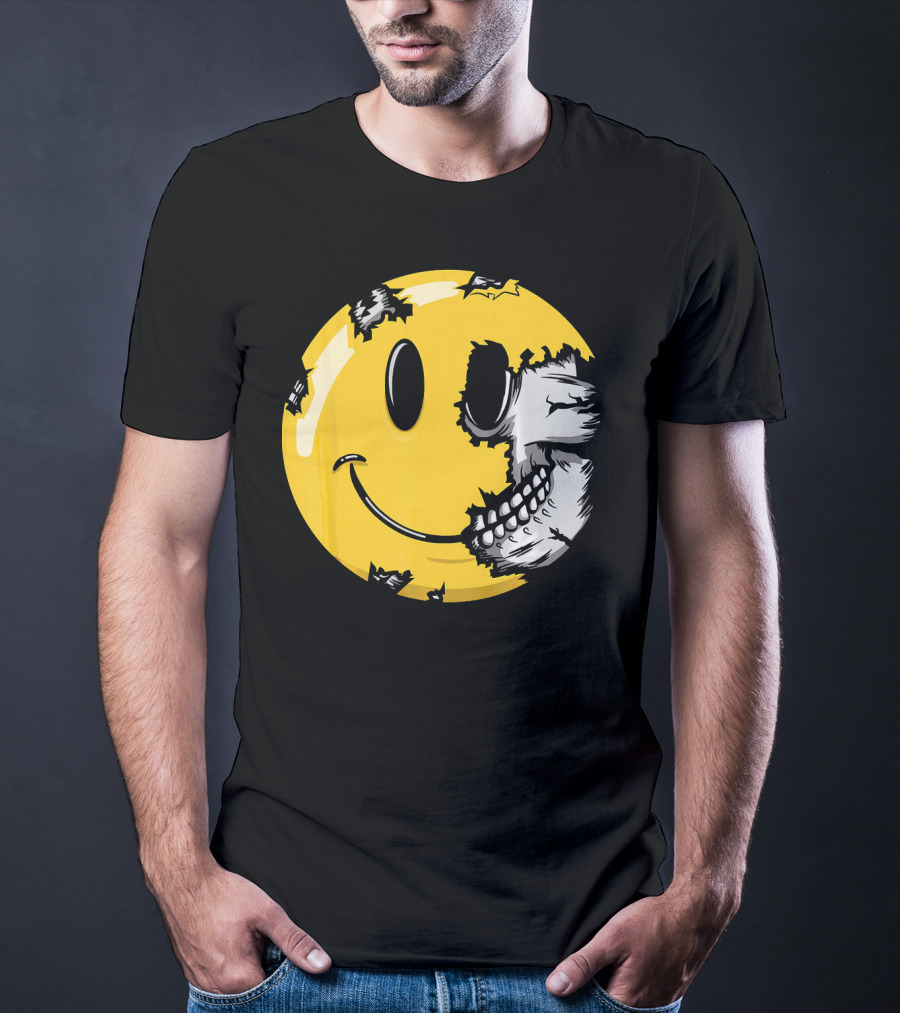 Halloween Scary Smiley Face Skull T-Shirt