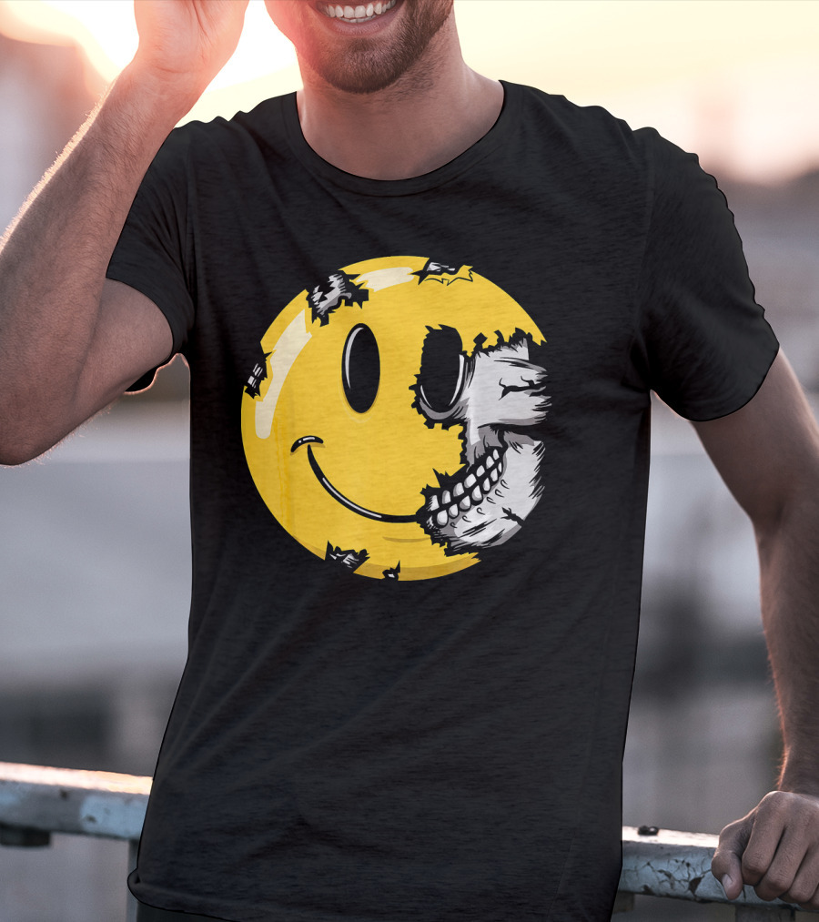 Halloween Scary Smiley Face Skull T-Shirt