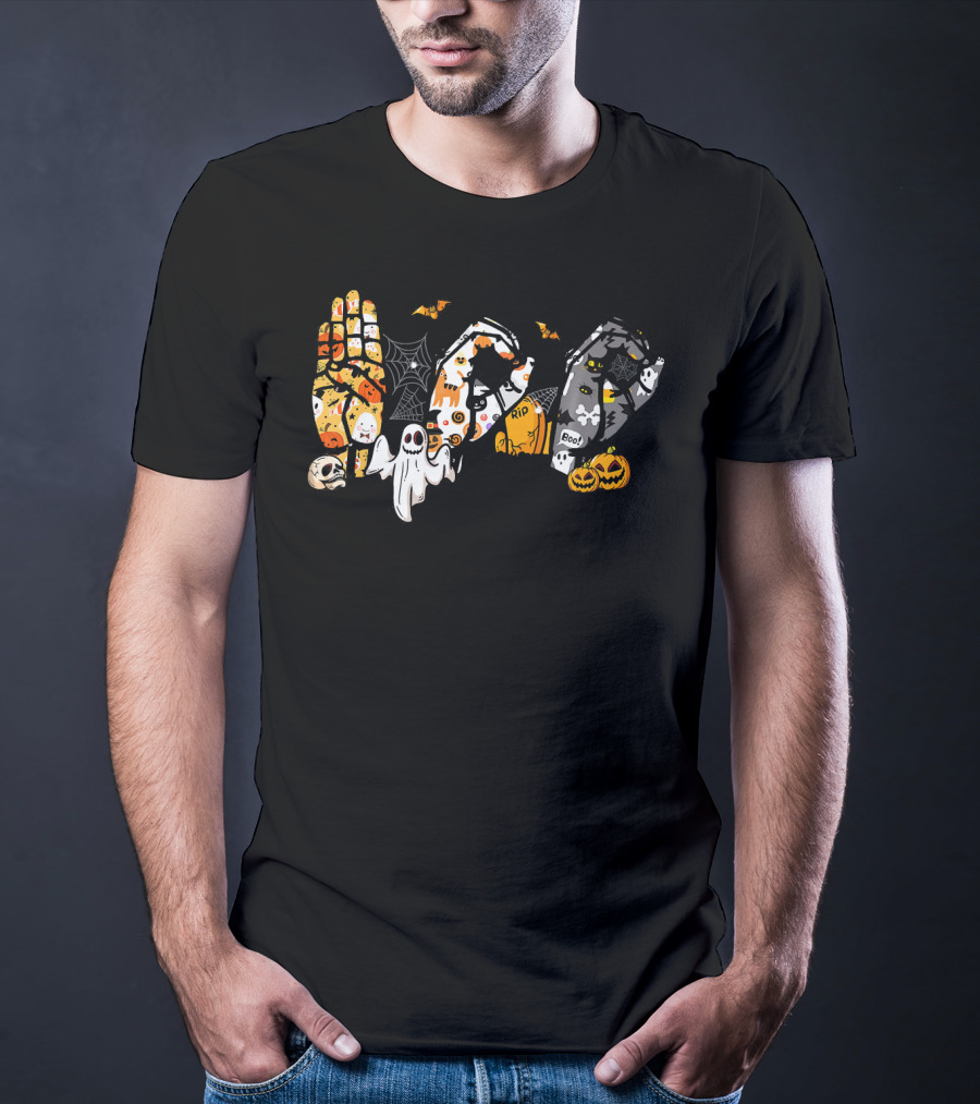 ASL Boo Ghosts Pumpkins Spiders Halloween Fun T-Shirt