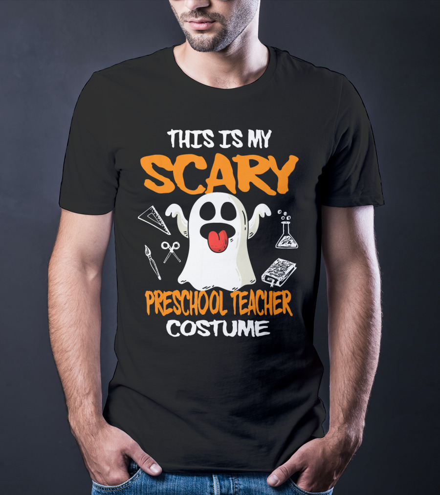This Is My Scary Preschool Teacher Costume Ghost With School Supplies T-Shirt