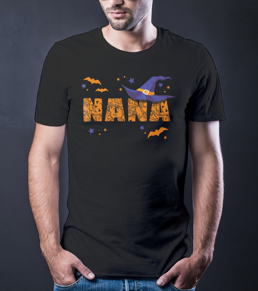 Halloween Nana Witch Hat Bats Stars T-Shirt