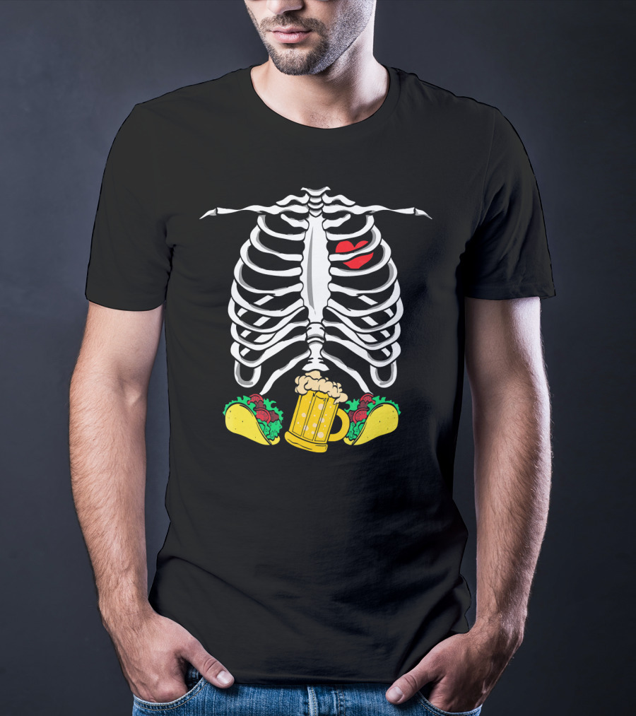 Halloween Skeleton Ribcage With Tacos And Beer Iconic T-Shirt