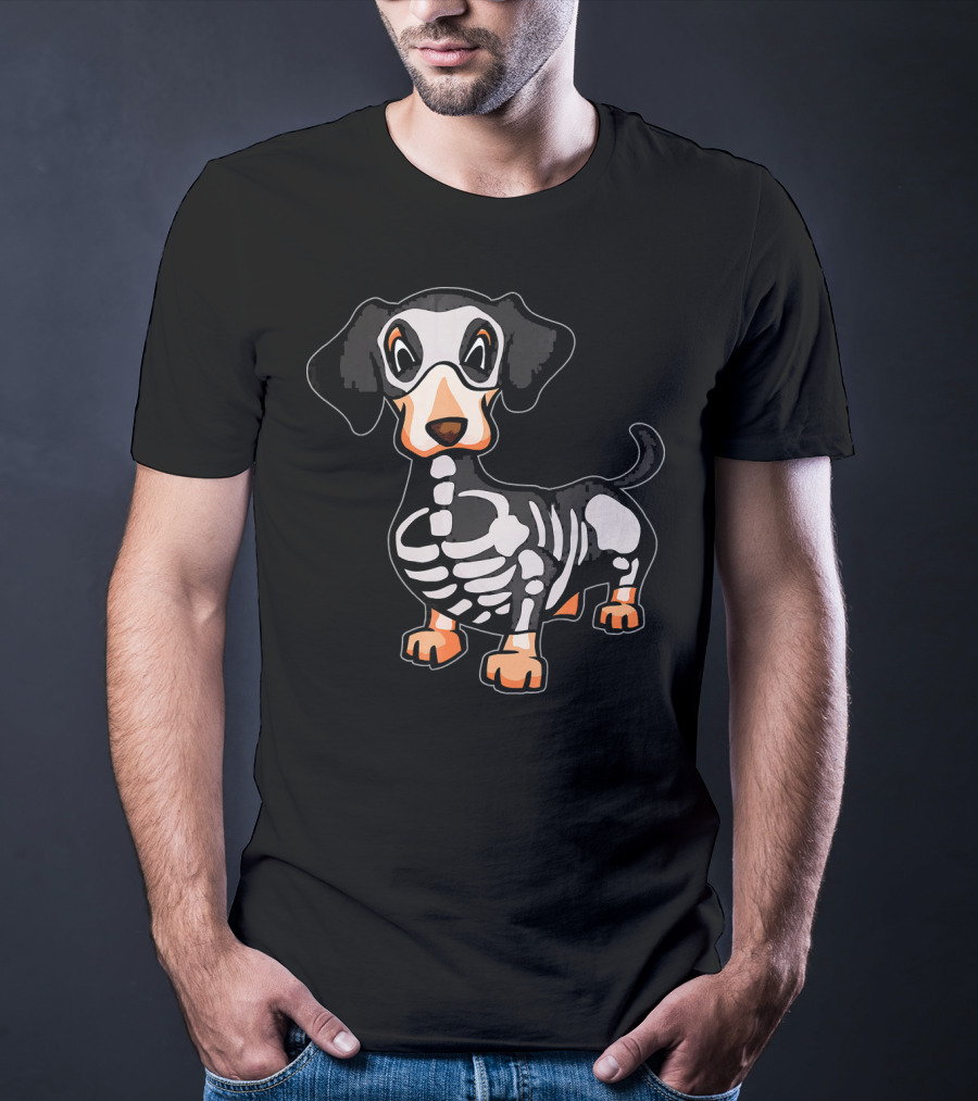Funny Dachshund Skeleton Bones Halloween Dog T-Shirt