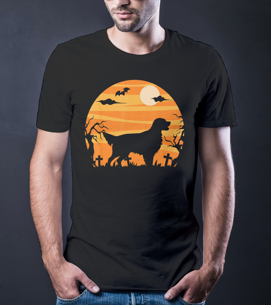 Flat Coated Retriever Halloween Moonlit Graveyard Scene T-Shirt