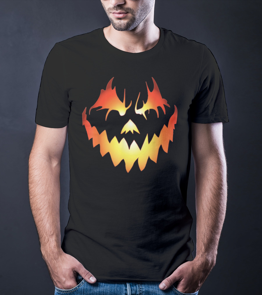 JACK O LANTERN Scary Pumpkin Fiery Face T-Shirt